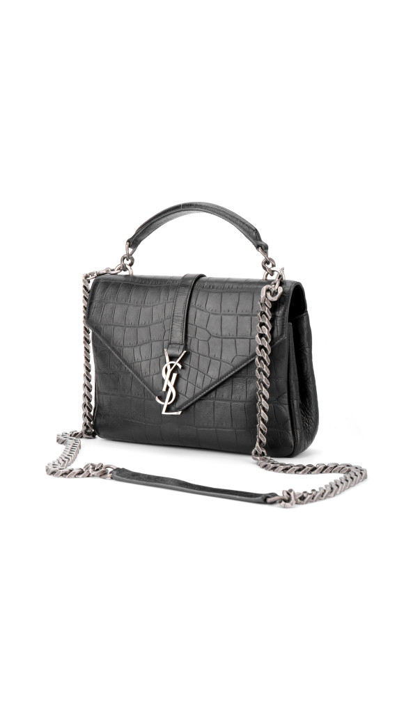 Saint Laurent College Medium Black Croc Embossed Leather