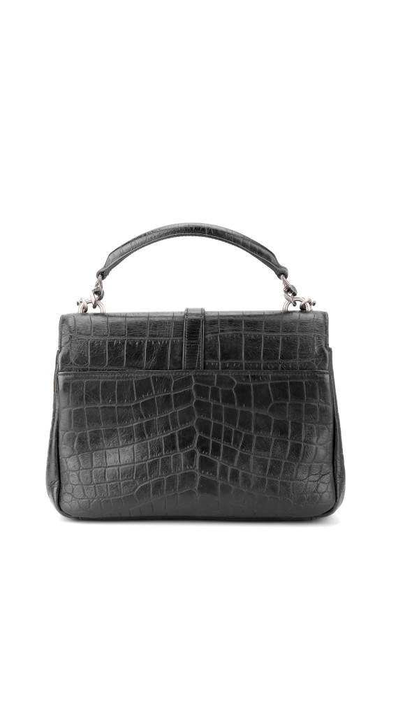 Saint Laurent College Medium Black Croc Embossed Leather
