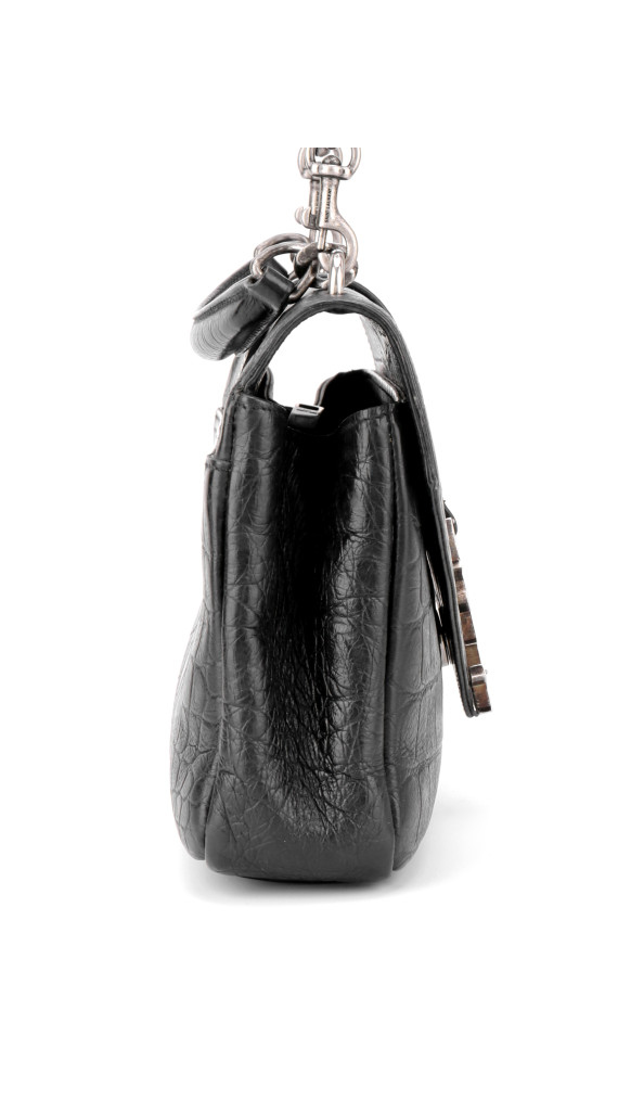 Saint Laurent College Medium Black Croc Embossed Leather