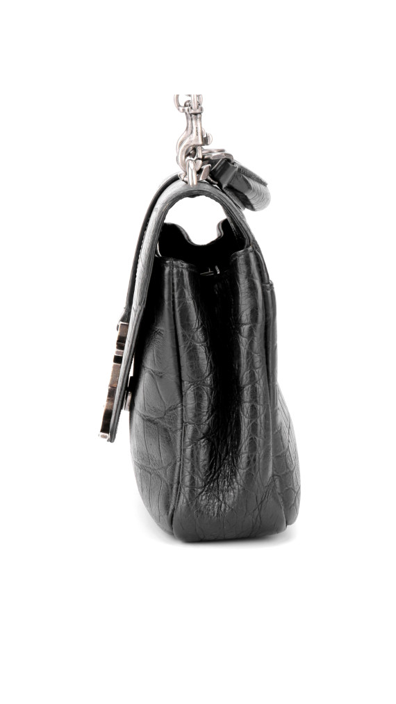 Saint Laurent College Medium Black Croc Embossed Leather