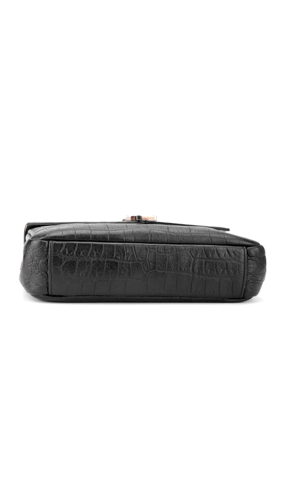 Saint Laurent College Medium Black Croc Embossed Leather