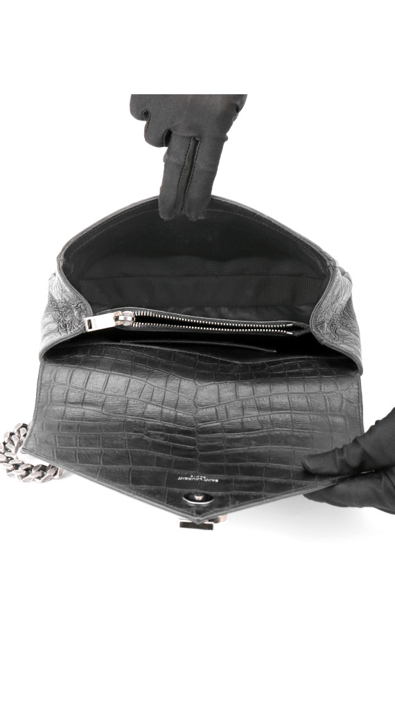 Saint Laurent College Medium Black Croc Embossed Leather