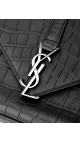 Saint Laurent College Medium Black Croc Embossed Leather