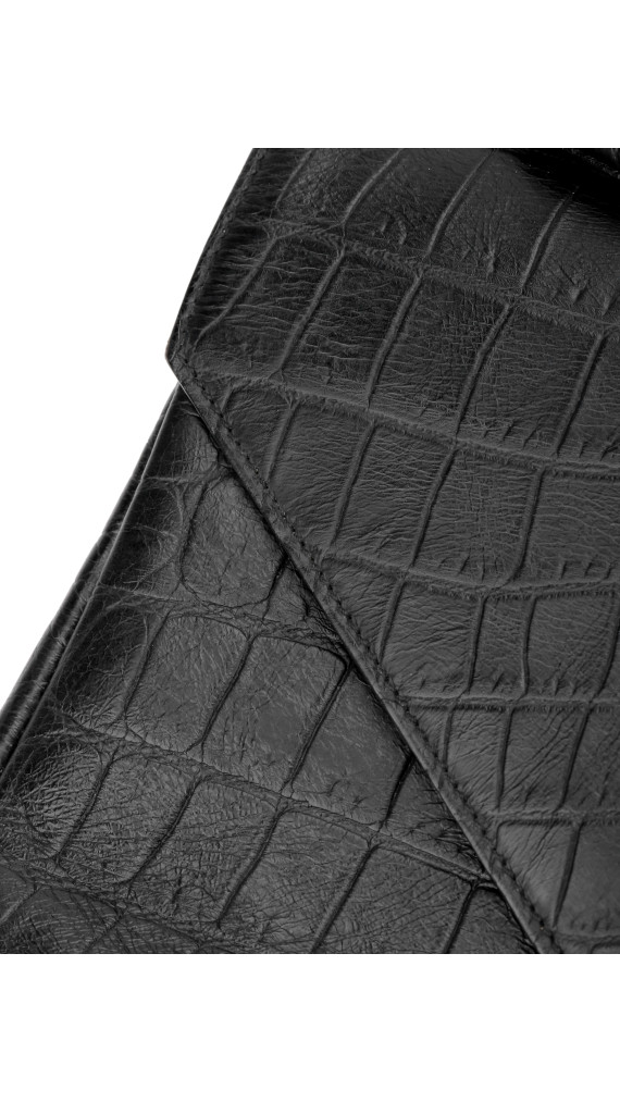 Saint Laurent College Medium Black Croc Embossed Leather