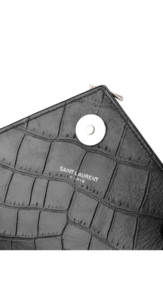 Saint Laurent College Medium Black Croc Embossed Leather