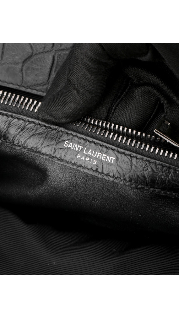 Saint Laurent College Medium Black Croc Embossed Leather