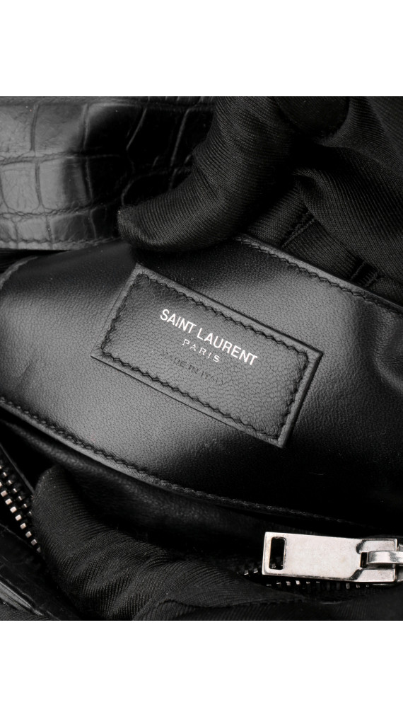 Saint Laurent College Medium Black Croc Embossed Leather
