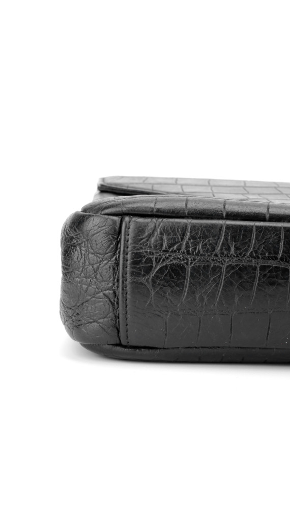 Saint Laurent College Medium Black Croc Embossed Leather