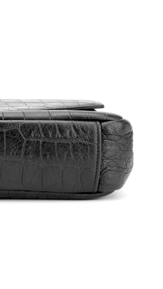 Saint Laurent College Medium Black Croc Embossed Leather