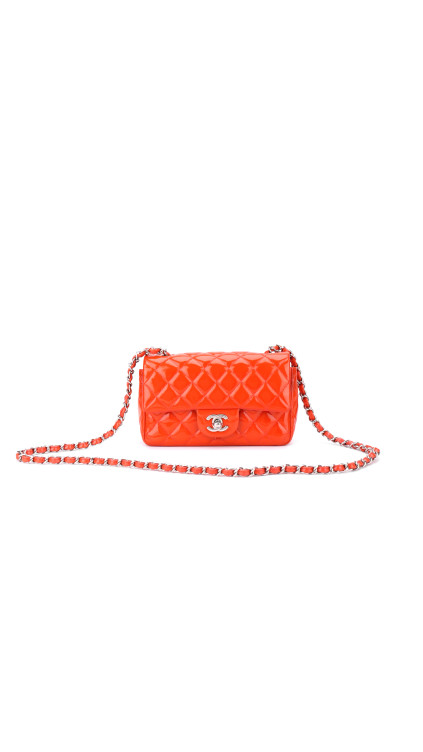 Chanel Classic Mini Single Flap Bag Orange Patent Leather