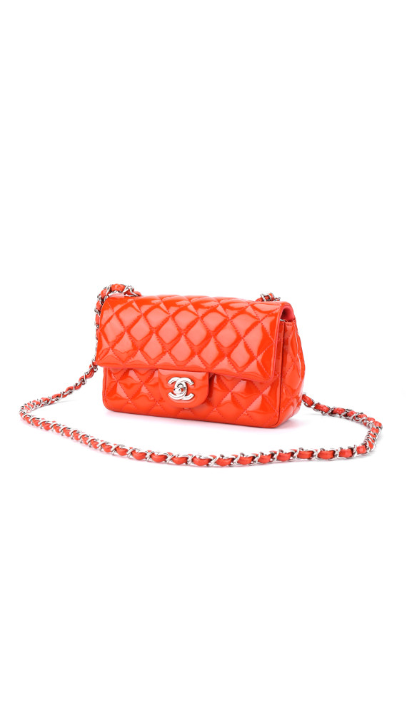Chanel Classic Mini Single Flap Bag Orange Patent Leather
