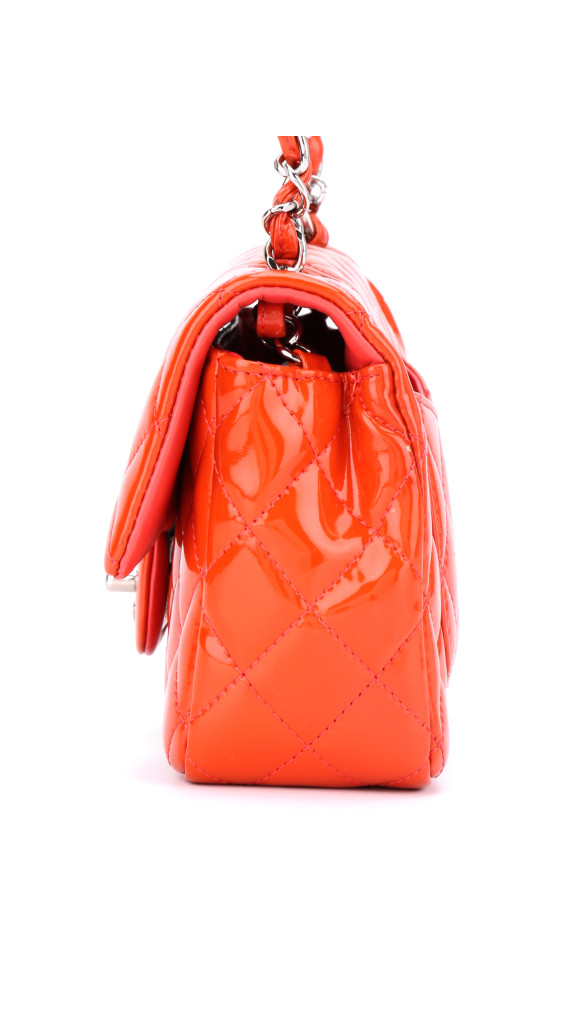 Chanel Classic Mini Single Flap Bag Orange Patent Leather