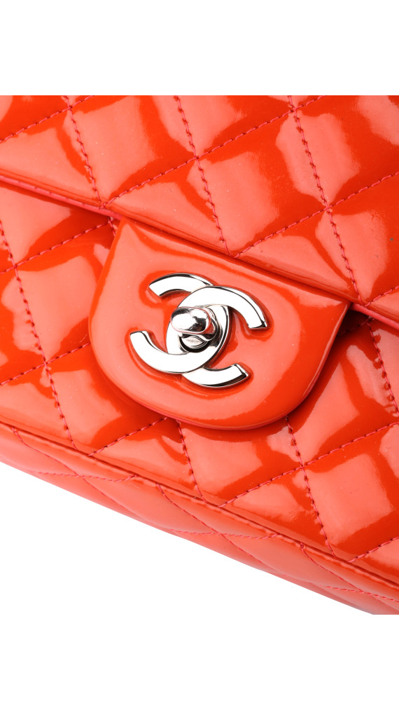 Chanel Classic Mini Single Flap Bag Orange Patent Leather