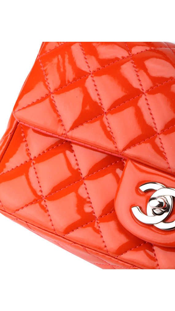 Chanel Classic Mini Single Flap Bag Orange Patent Leather