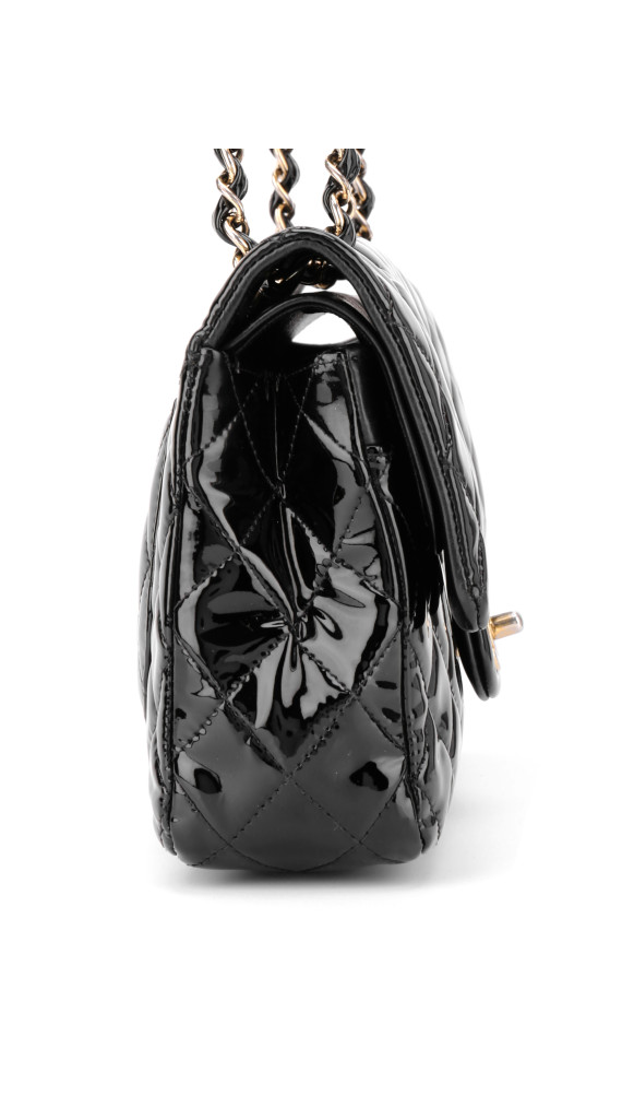 Chanel Classic Double Flap Medium Black Patent Leather