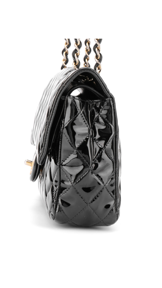 Chanel Classic Double Flap Medium Black Patent Leather