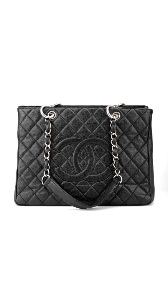 Chanel Shopping Tote i svart quiltet caviar-skinn med sølvfarget hardware