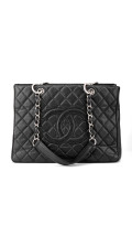 Chanel Shopping Tote i svart quiltet caviar-skinn med sølvfarget hardware