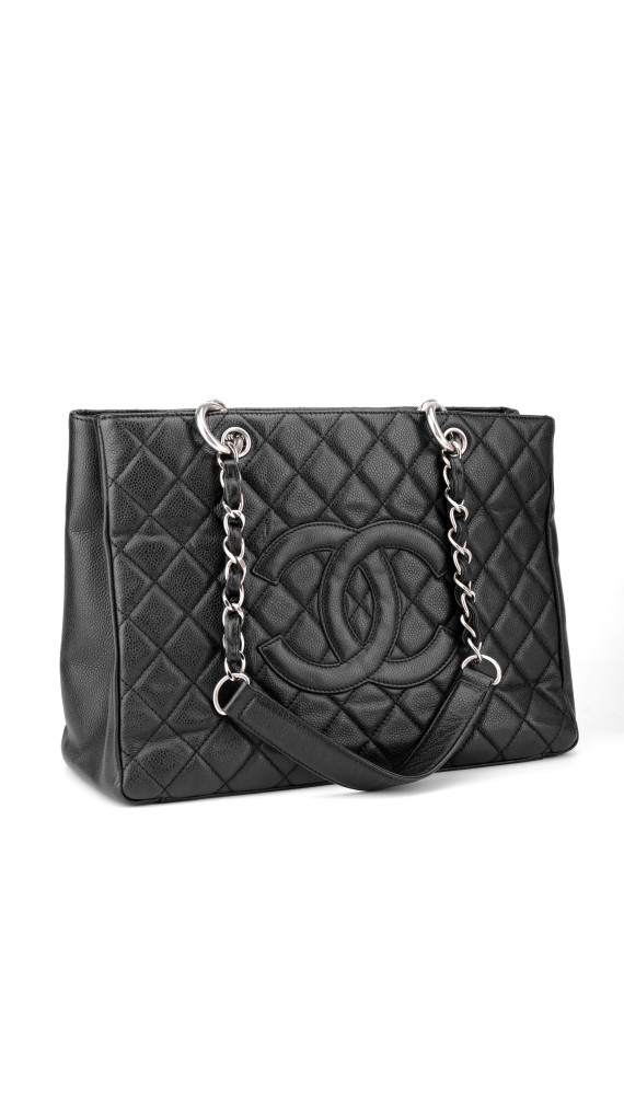 Chanel Shopping Tote i svart quiltet caviar-skinn med sølvfarget hardware
