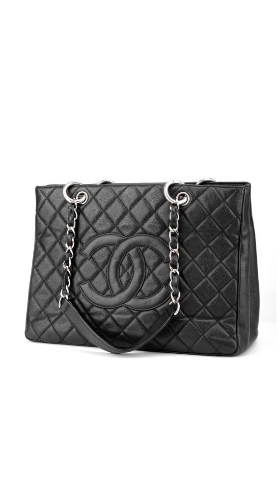 Chanel Shopping Tote i svart quiltet caviar-skinn med sølvfarget hardware