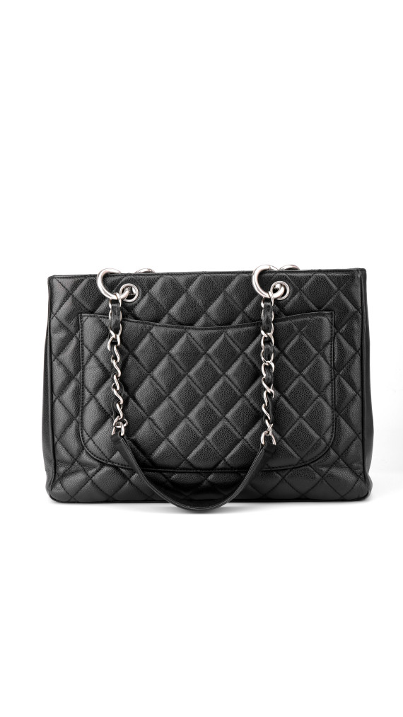 Chanel Shopping Tote i svart quiltet caviar-skinn med sølvfarget hardware