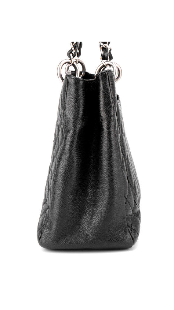 Chanel Shopping Tote i svart quiltet caviar-skinn med sølvfarget hardware
