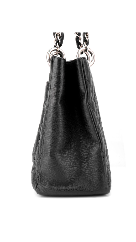 Chanel Shopping Tote i svart quiltet caviar-skinn med sølvfarget hardware