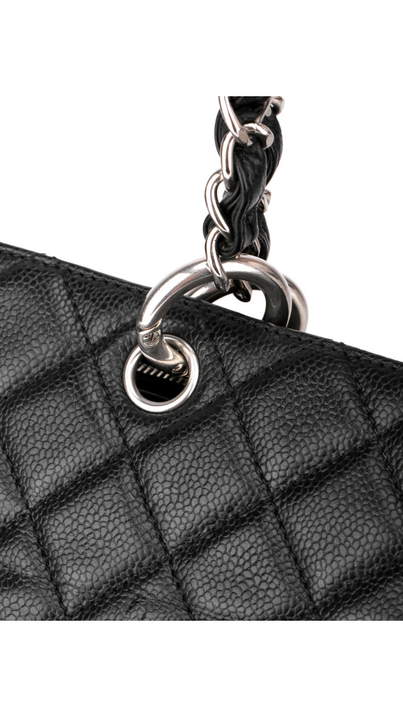 Chanel Shopping Tote i svart quiltet caviar-skinn med sølvfarget hardware