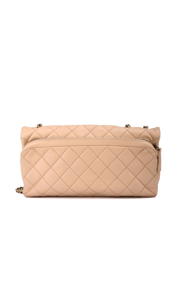 Chanel Single Flap Bag i Beige Calfskinn