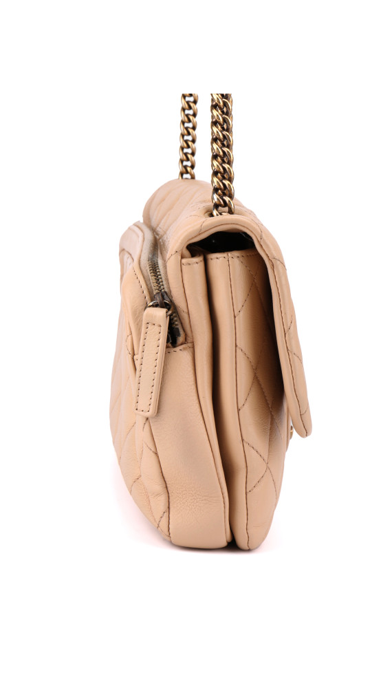 Chanel Single Flap Bag i Beige Calfskinn