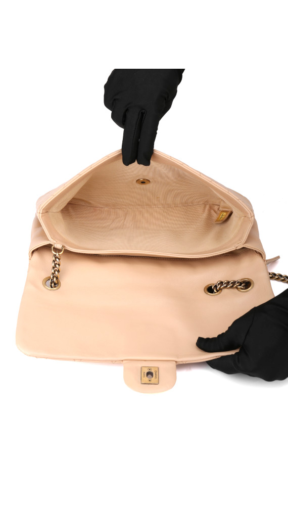 Chanel Single Flap Bag i Beige Calfskinn