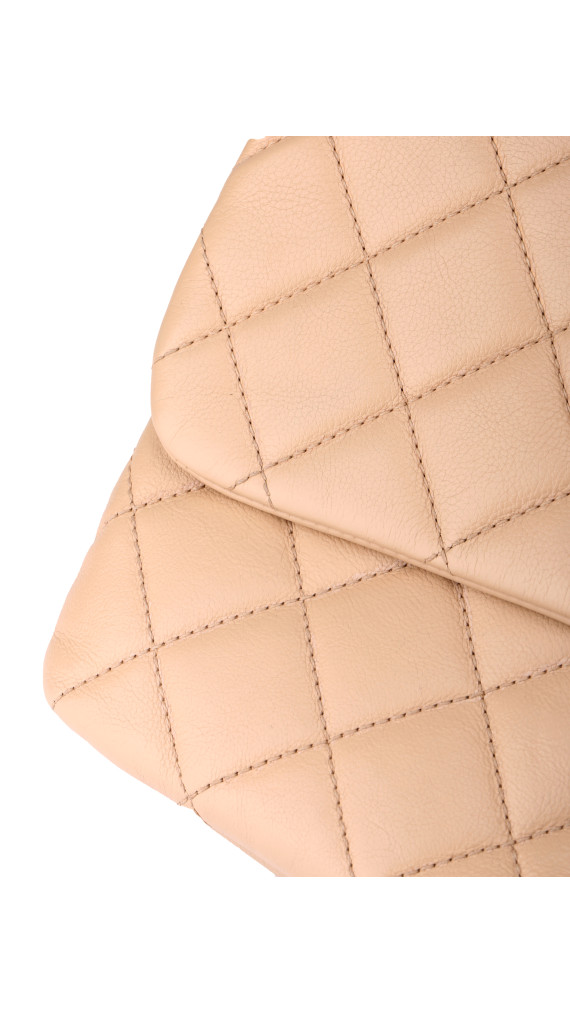Chanel Single Flap Bag i Beige Calfskinn