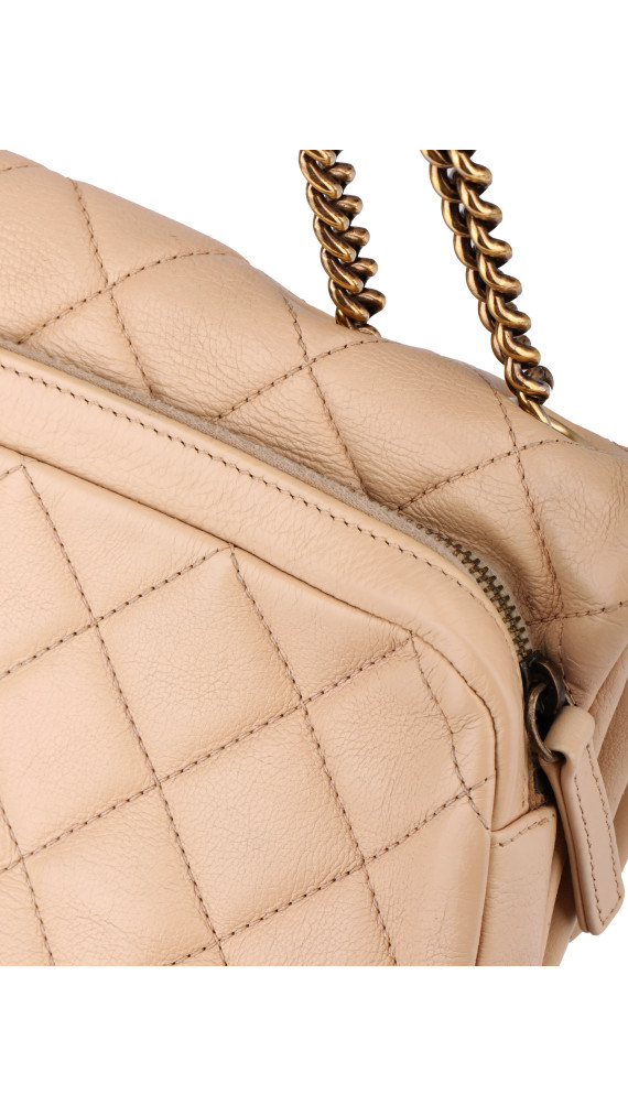 Chanel Single Flap Bag i Beige Calfskinn