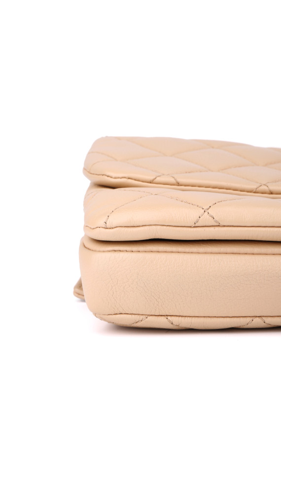 Chanel Single Flap Bag i Beige Calfskinn