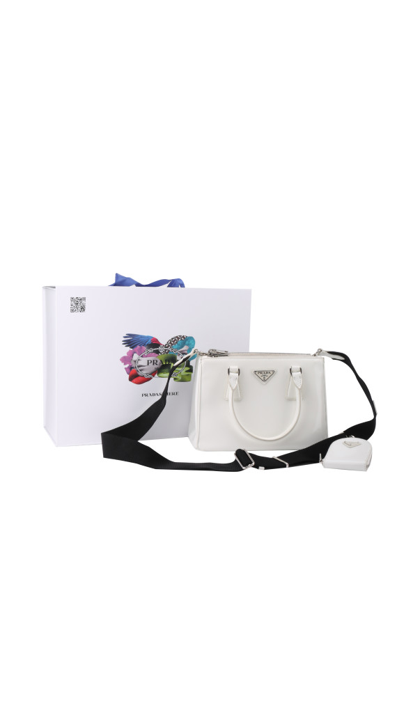 Prada Galleria Small Shoulder Bag - White Patent Leather