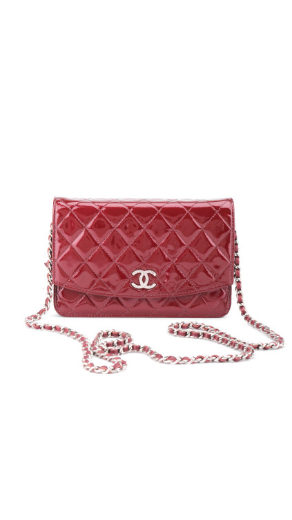 Chanel Wallet on Chain WOC Burgundy Patent Leather