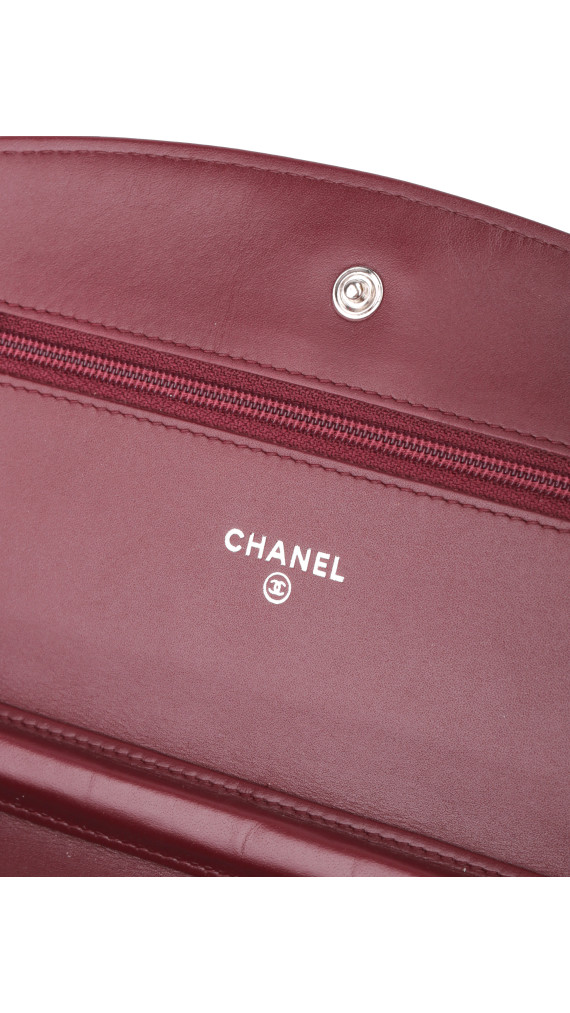 Chanel Wallet on Chain WOC Burgundy Patent Leather
