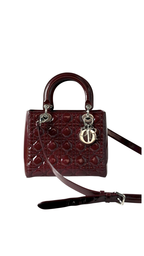 Lady Dior Size Medium i burgunder patent leather