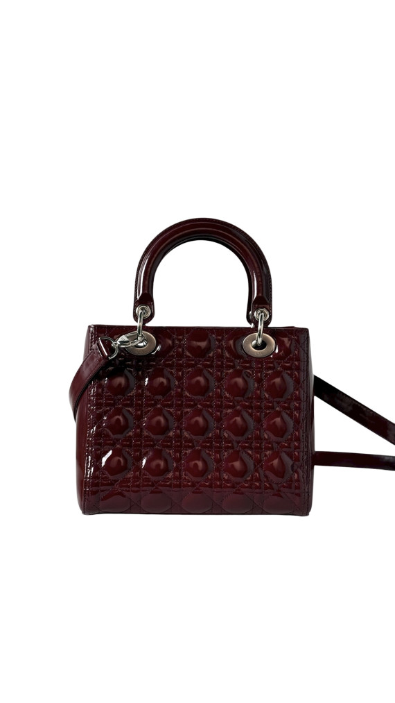 Lady Dior Size Medium i burgunder patent leather