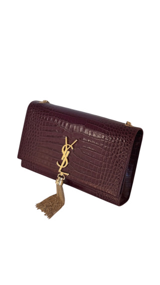 YSL Kate Tassel in Crocodile-embossed Shoulder Bag