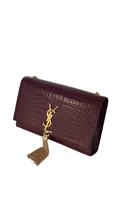YSL Kate Tassel in Crocodile-embossed Shoulder Bag