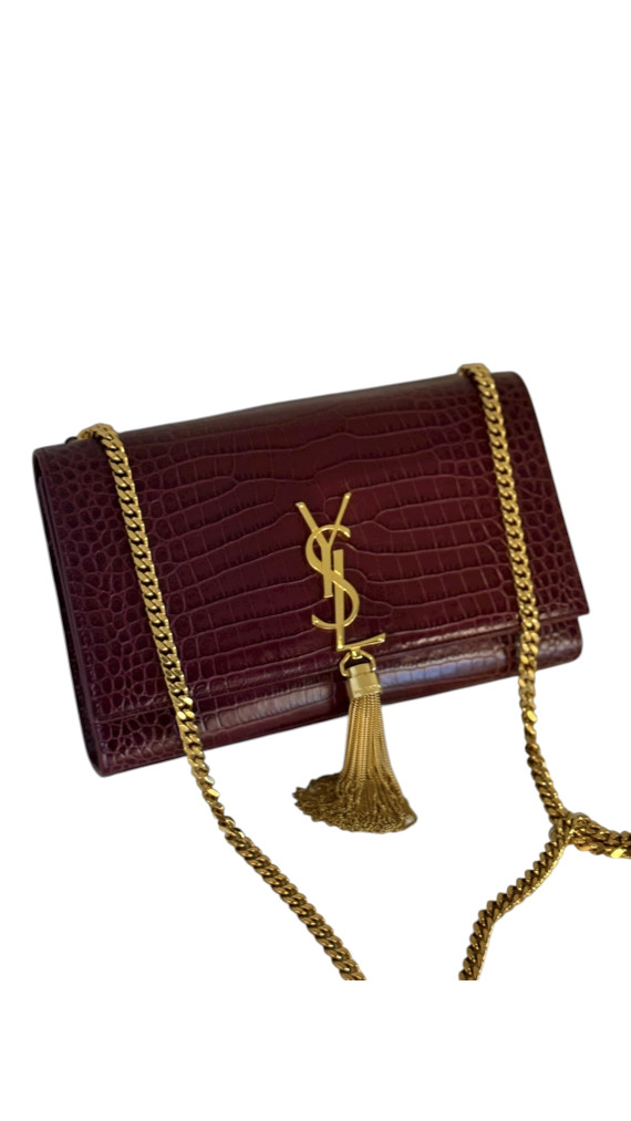 YSL Kate Tassel in Crocodile-embossed Shoulder Bag