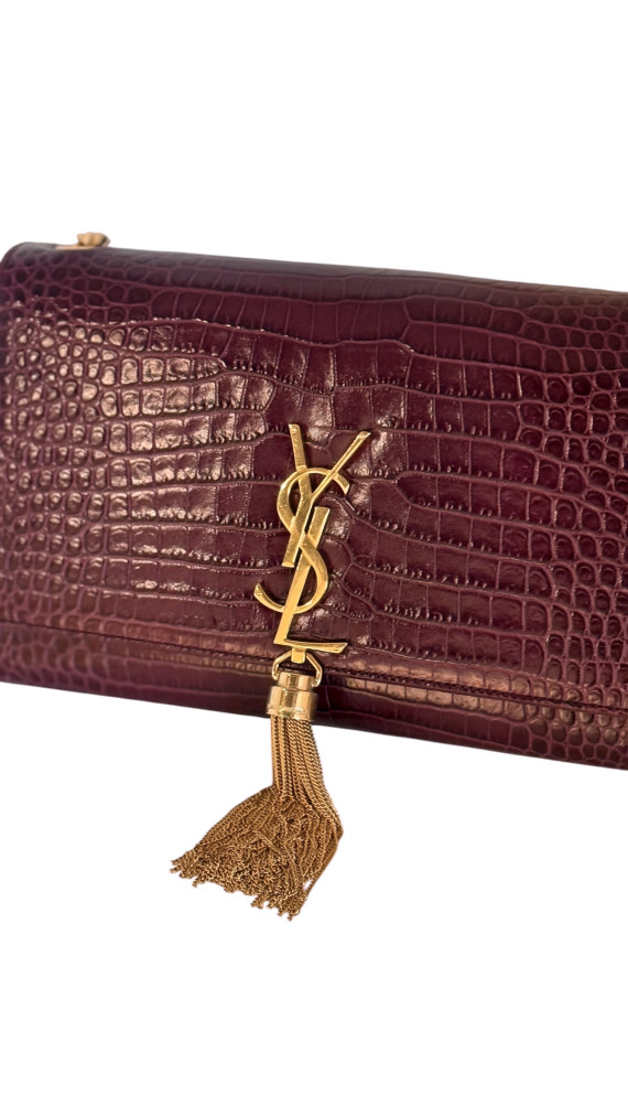 YSL Kate Tassel in Crocodile-embossed Shoulder Bag
