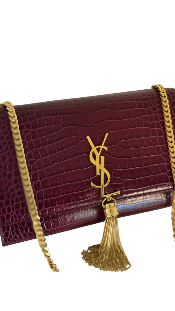 YSL Kate Tassel in Crocodile-embossed Shoulder Bag