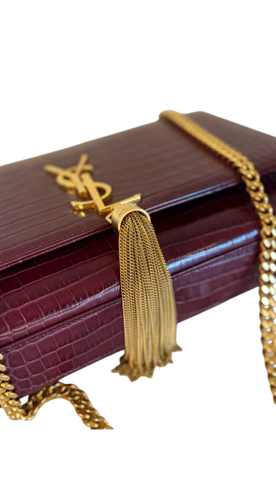 YSL Kate Tassel in Crocodile-embossed Shoulder Bag