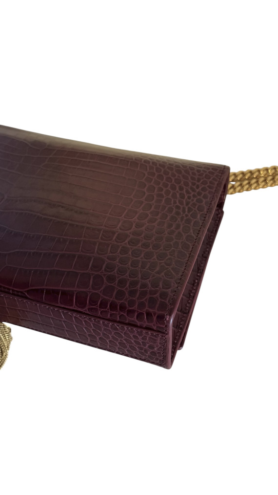 YSL Kate Tassel in Crocodile-embossed Shoulder Bag