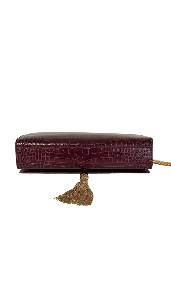 YSL Kate Tassel in Crocodile-embossed Shoulder Bag