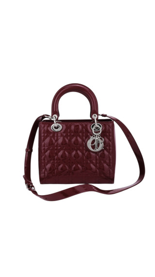 Lady Dior Size Medium i burgunder patent leather