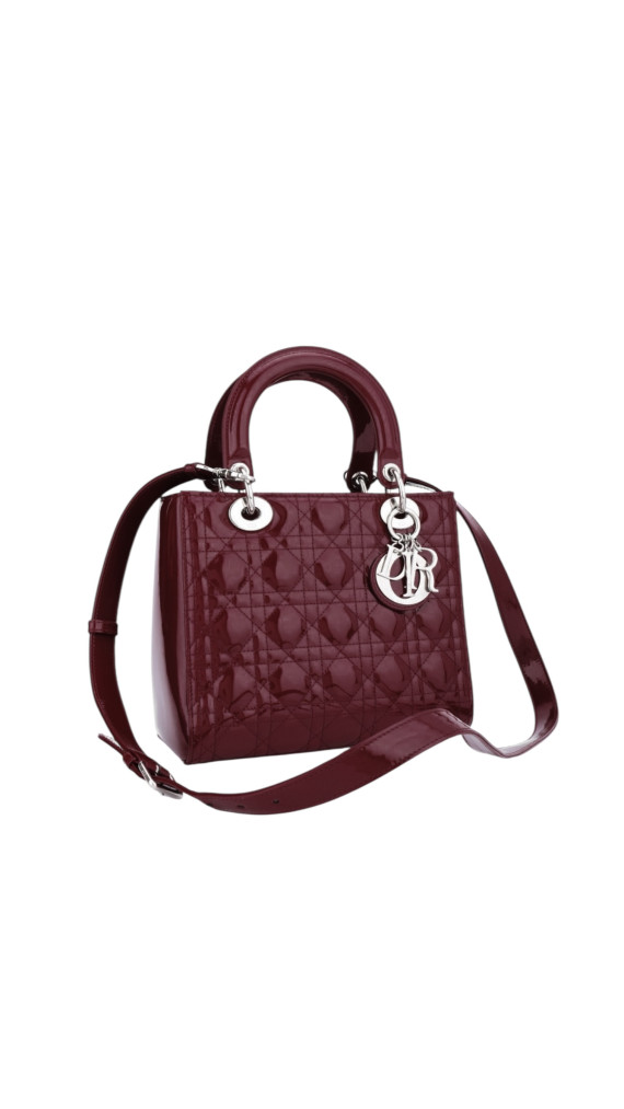 Lady Dior Size Medium i burgunder patent leather
