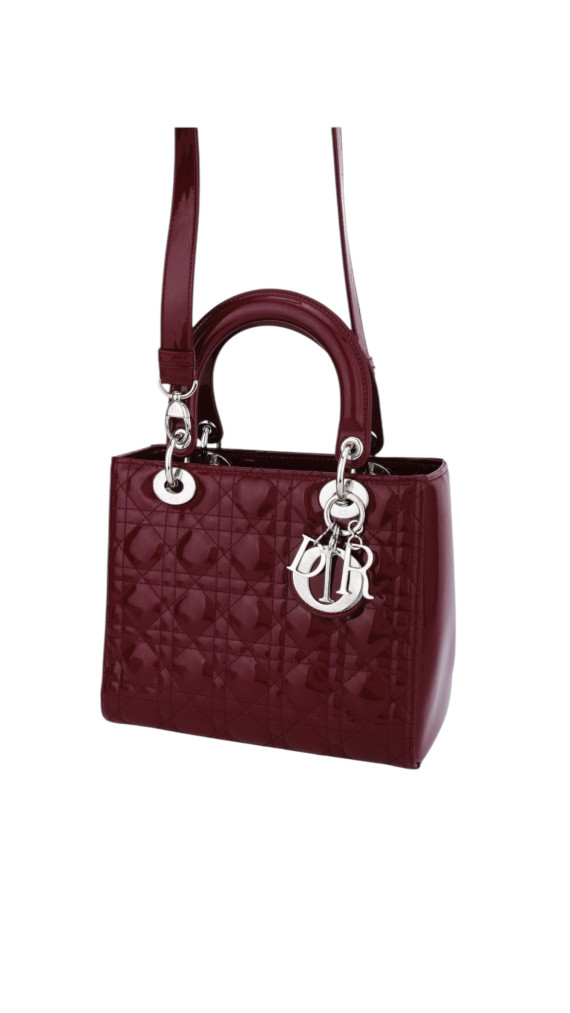 Lady Dior Size Medium i burgunder patent leather